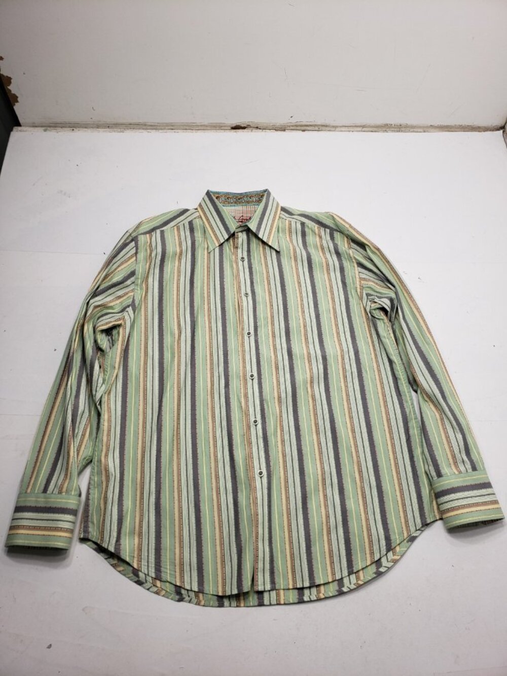 Robert Graham Mens XL Modern Fit Green Strip Long Sleeve Button Up Shirt